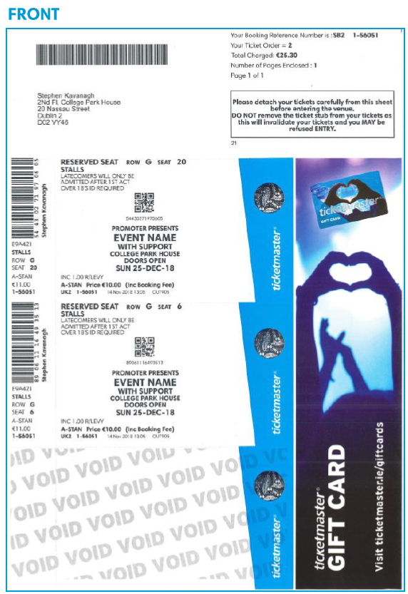 ticketmaster printed ticket